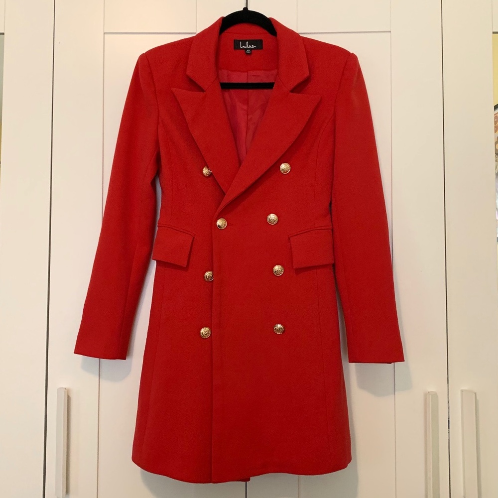 Long Red Gold Button Blazer - Picture 2 of 15